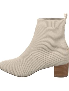 Joie x Revolve Neely Ivory Ribbed Knit Sock Boot Block Heel Ankle Booties Size 7